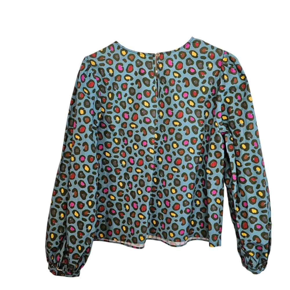 Farm Rio Hanya Puff Sleeve Multicolored Animal Print Blouse